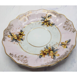 Lefton Pink With Yellow Floral Pattern 5 Inch Saucer Hand Painted